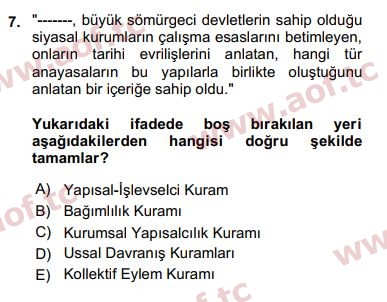 2019 Karşılaştırmalı Siyasal Sistemler Arasınav 7. Çıkmış Sınav Sorusu