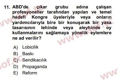 2020 Karşılaştırmalı Siyasal Sistemler Arasınav 11. Çıkmış Sınav Sorusu