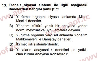 2020 Karşılaştırmalı Siyasal Sistemler Arasınav 13. Çıkmış Sınav Sorusu