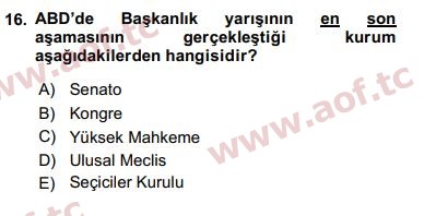 2020 Karşılaştırmalı Siyasal Sistemler Arasınav 16. Çıkmış Sınav Sorusu