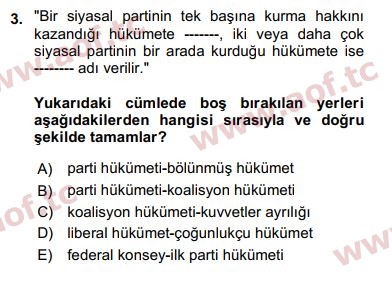 2020 Karşılaştırmalı Siyasal Sistemler Arasınav 3. Çıkmış Sınav Sorusu