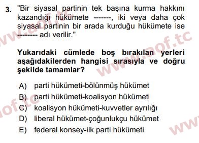 2020 Karşılaştırmalı Siyasal Sistemler Arasınav 3. Çıkmış Sınav Sorusu