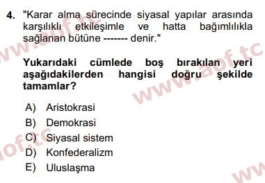 2020 Karşılaştırmalı Siyasal Sistemler Arasınav 4. Çıkmış Sınav Sorusu