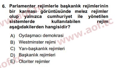 2020 Karşılaştırmalı Siyasal Sistemler Arasınav 6. Çıkmış Sınav Sorusu