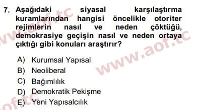 2020 Karşılaştırmalı Siyasal Sistemler Arasınav 7. Çıkmış Sınav Sorusu