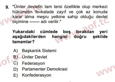 2020 Karşılaştırmalı Siyasal Sistemler Arasınav 9. Çıkmış Sınav Sorusu