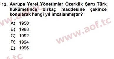 2016 Yerel Yönetimler Final 13. Çıkmış Sınav Sorusu