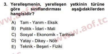 2019 Yerel Yönetimler Arasınav 3. Çıkmış Sınav Sorusu