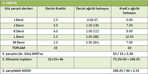 Genel Not Ortalaması Hesabı 3. Yarıyıl ( 2. Sınıf Güz )